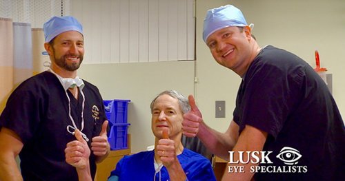 Dr. James Lusk after his own cataract surgery by sons Dr. Bryan Lusk and Dr. Jeffrey Lusk